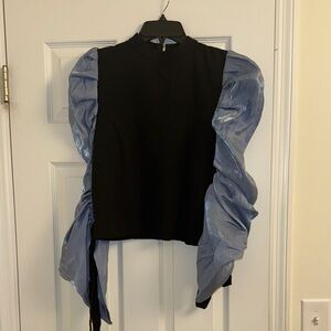 Gracia Black Top with Blue Puff Sleeves